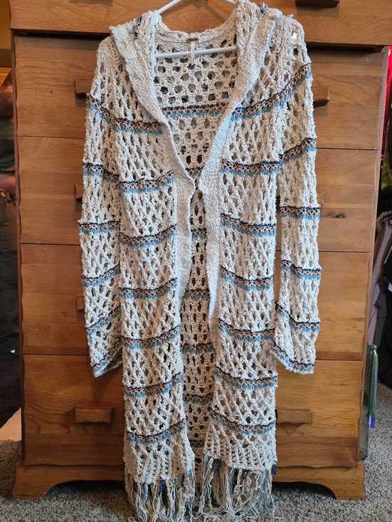 Free People Sweaters - Free People Love Me Tender Hooded Fringe Cardigan Cream S